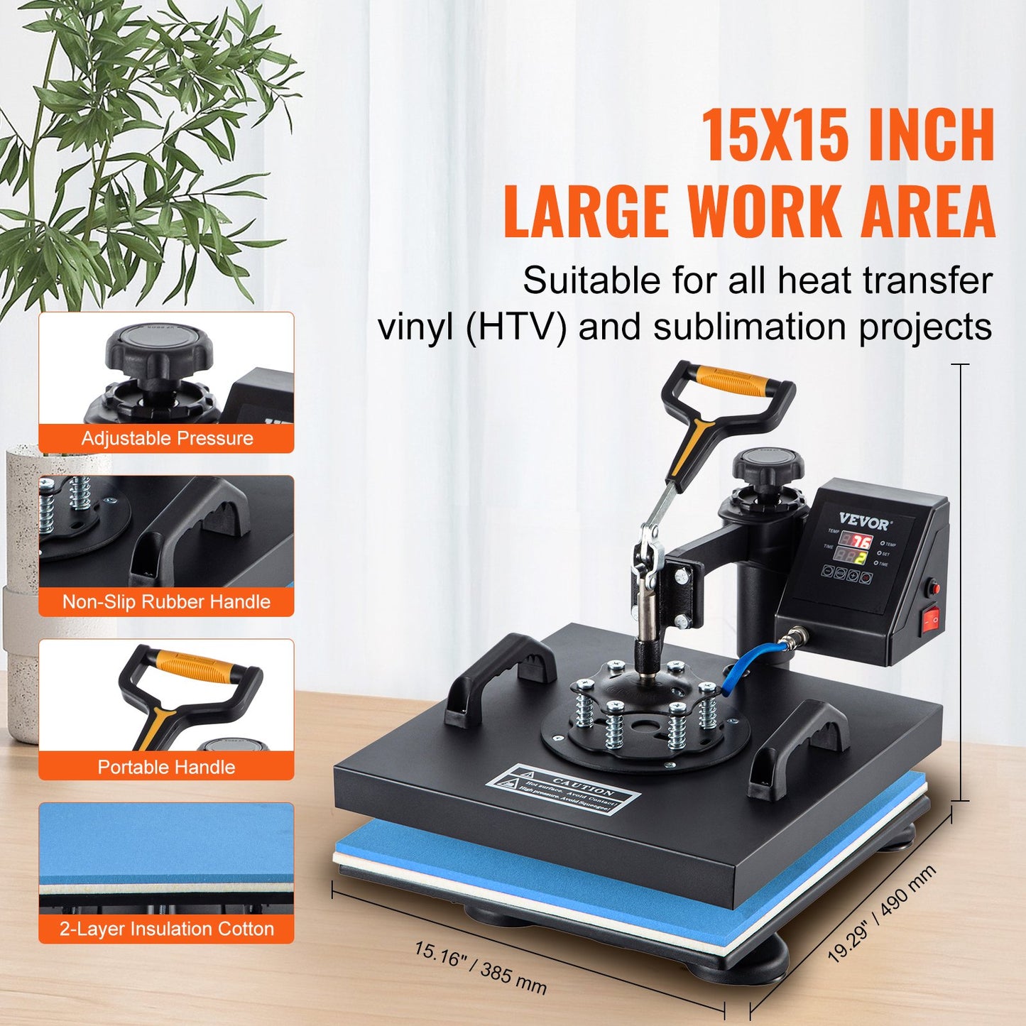 Heat Press, 5 in 1 15 x 15 Inch Heat Press Machine, Dual LED Display Heat Press Machine, Multifunctional Sublimation, for T-Shirts, Swing Away Design