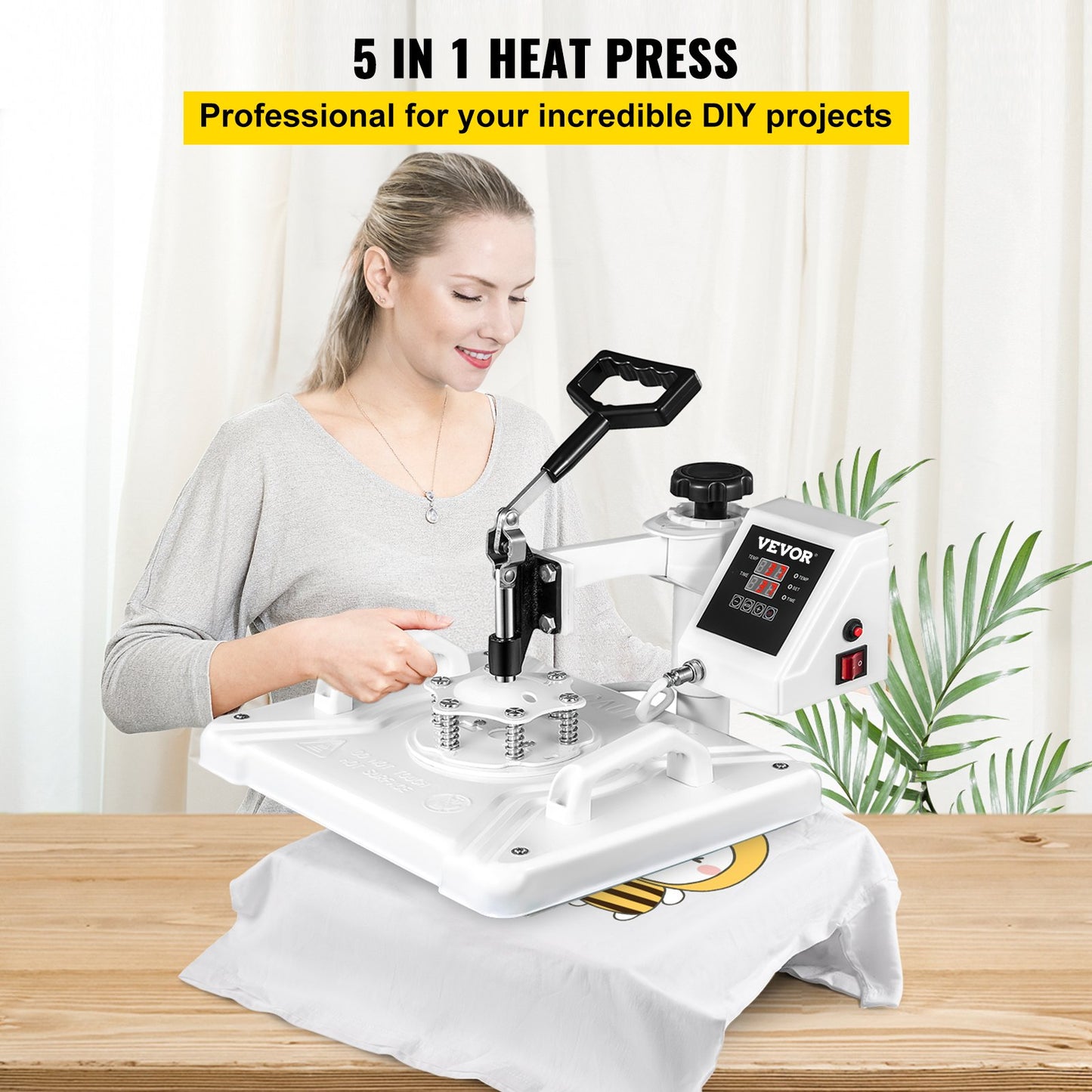 Heat Press 12 X 15 Inch 5 In 1 Heat Press 1250W Heat Press Machine Swing Away White Heat Press T-shirt Sublimation Printer Transfer 360 graders rotation för DIY-skor Hatt och T-shirt