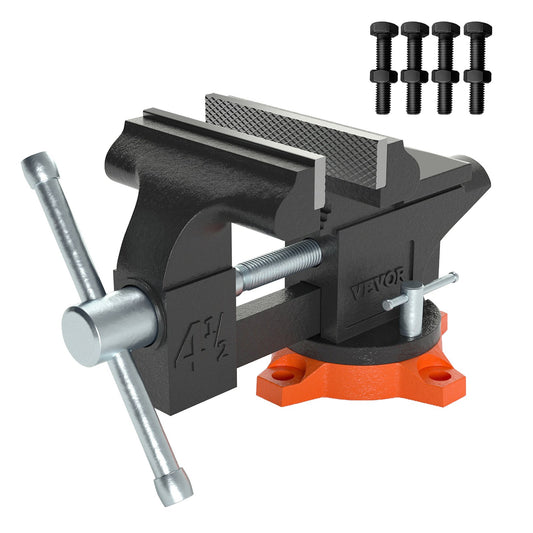 Bench vice, 4.5-inch jaw width 3.3-inch jaw opening, 240-degree swivel locking base Multi-function vice with anvil, heavy-duty cast iron vice with bolts and nuts, for drilling, pipe cutting
