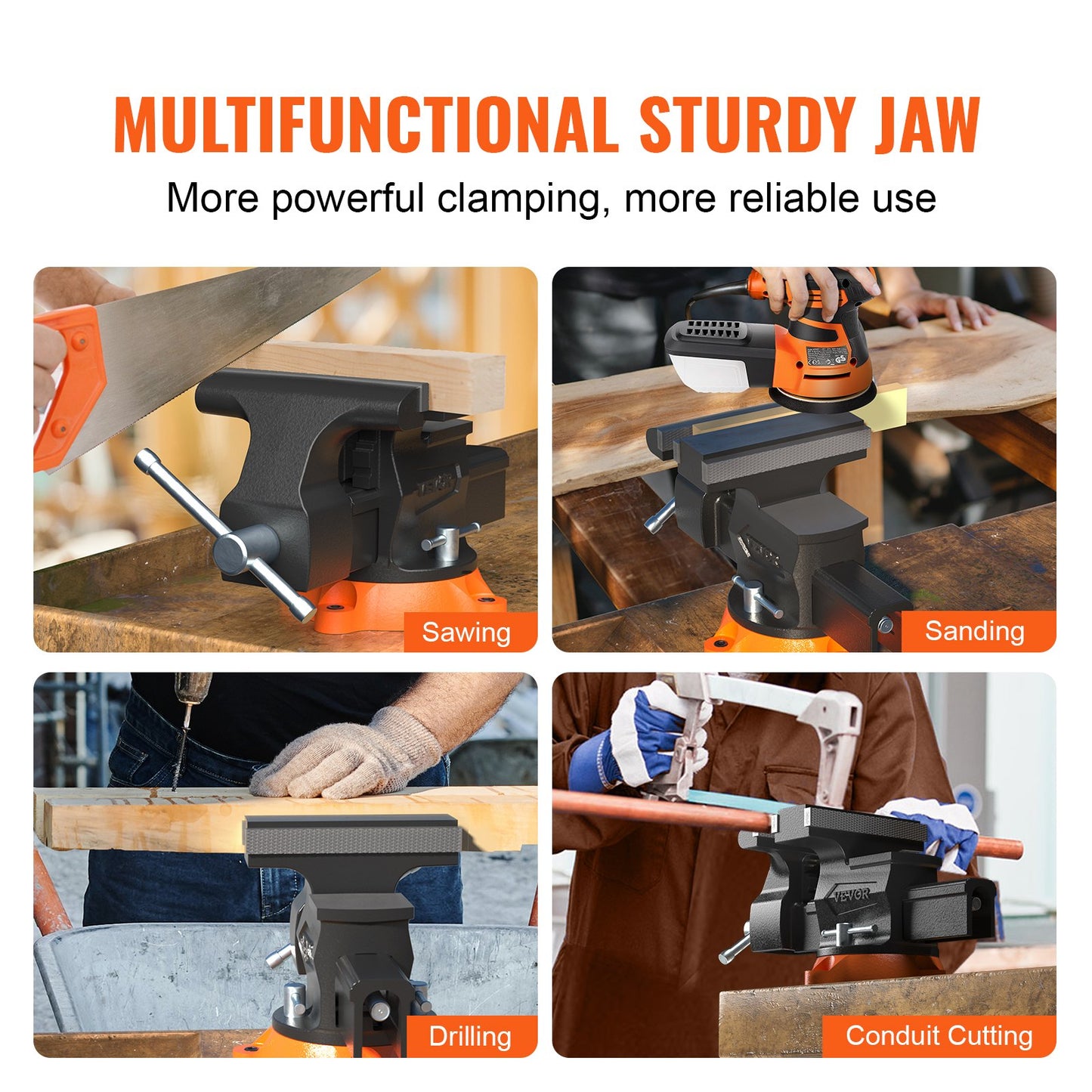 6.5" Bench Vise w/ 360°Swivel Locking Base & Two-way Jaw Ductile Iron