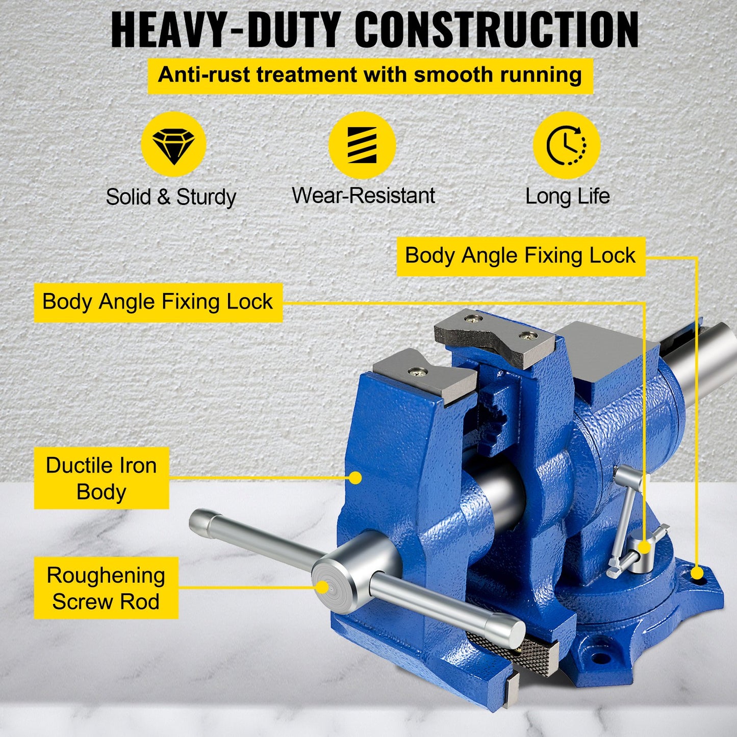 5" Heavy Duty Bench Vise, Double Swivel Rotating Vise Head/Body Rotates 360°,Pipe Vise Bench Vices 30Kn Clamping Force,for Clamping Fixing Equipment Home or Industrial Use