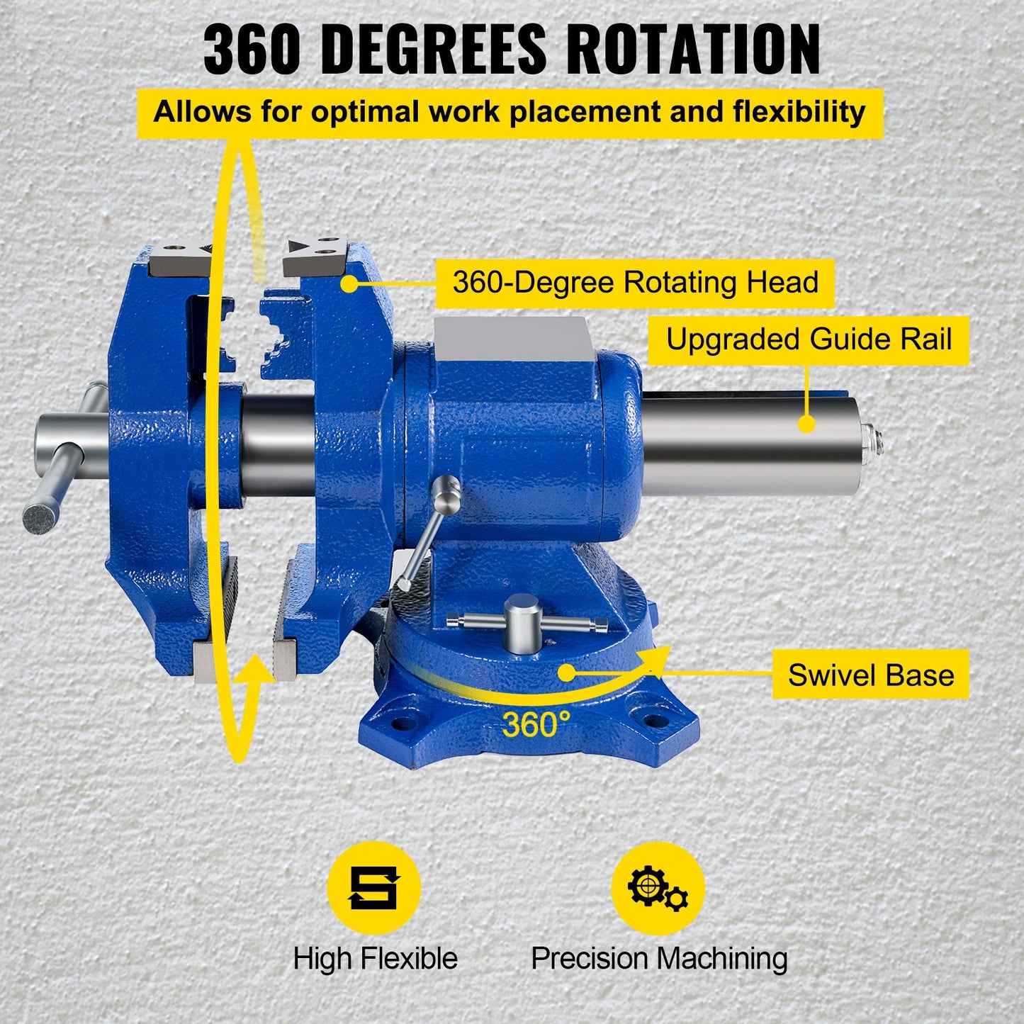 5" Heavy Duty Bench Vise, Double Swivel Rotating Vise Head/Body Rotates 360°,Pipe Vise Bench Vices 30Kn Clamping Force,for Clamping Fixing Equipment Home or Industrial Use