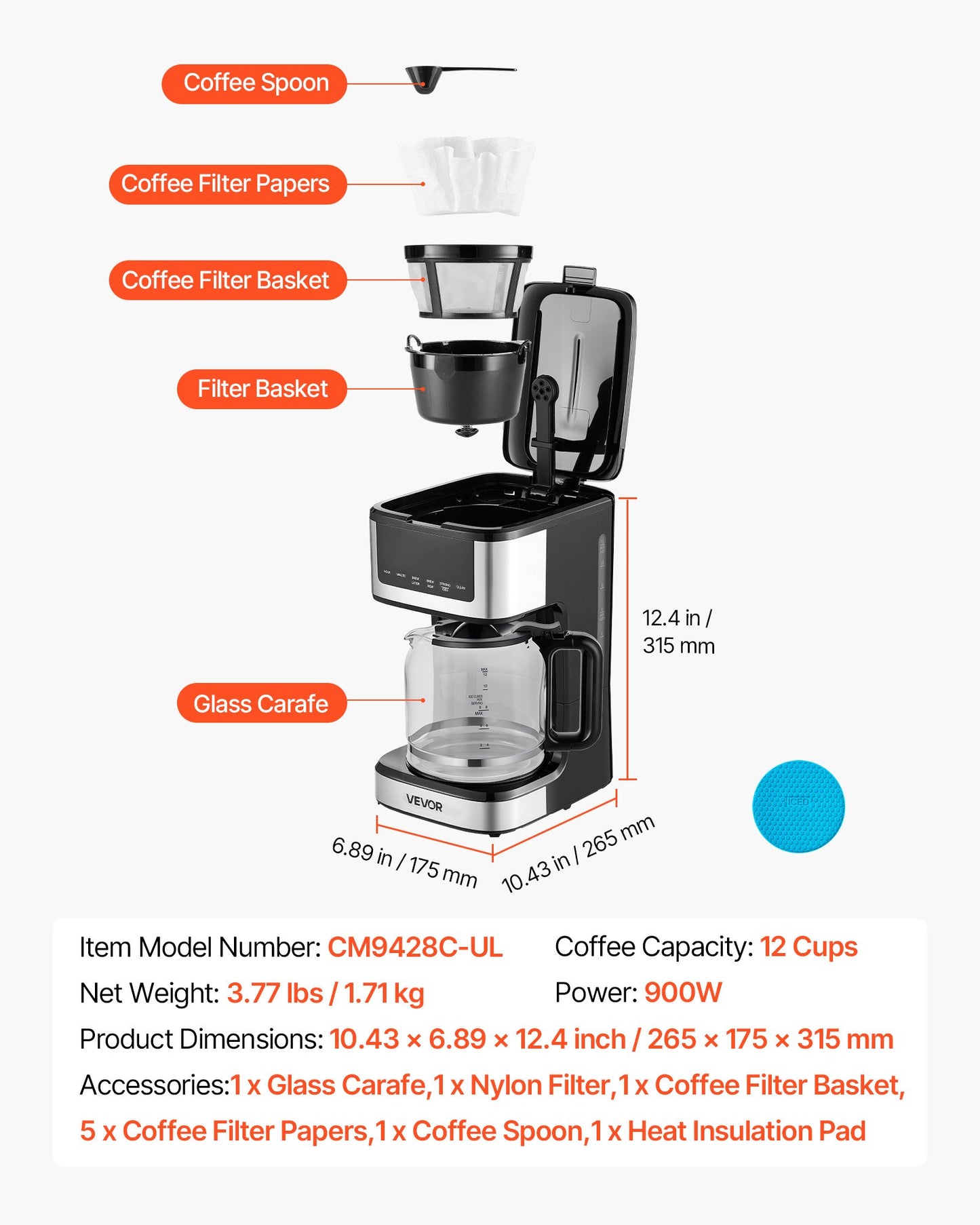 Programmable Coffee Maker, 12 Cup Programmable Drip Coffee Makers with Touch Screen, 4-Hour Keep Warm Coffee Makers Drips, 2 Brew Strengths Drip Coffee Machine for Home, 24-Hour Programmable