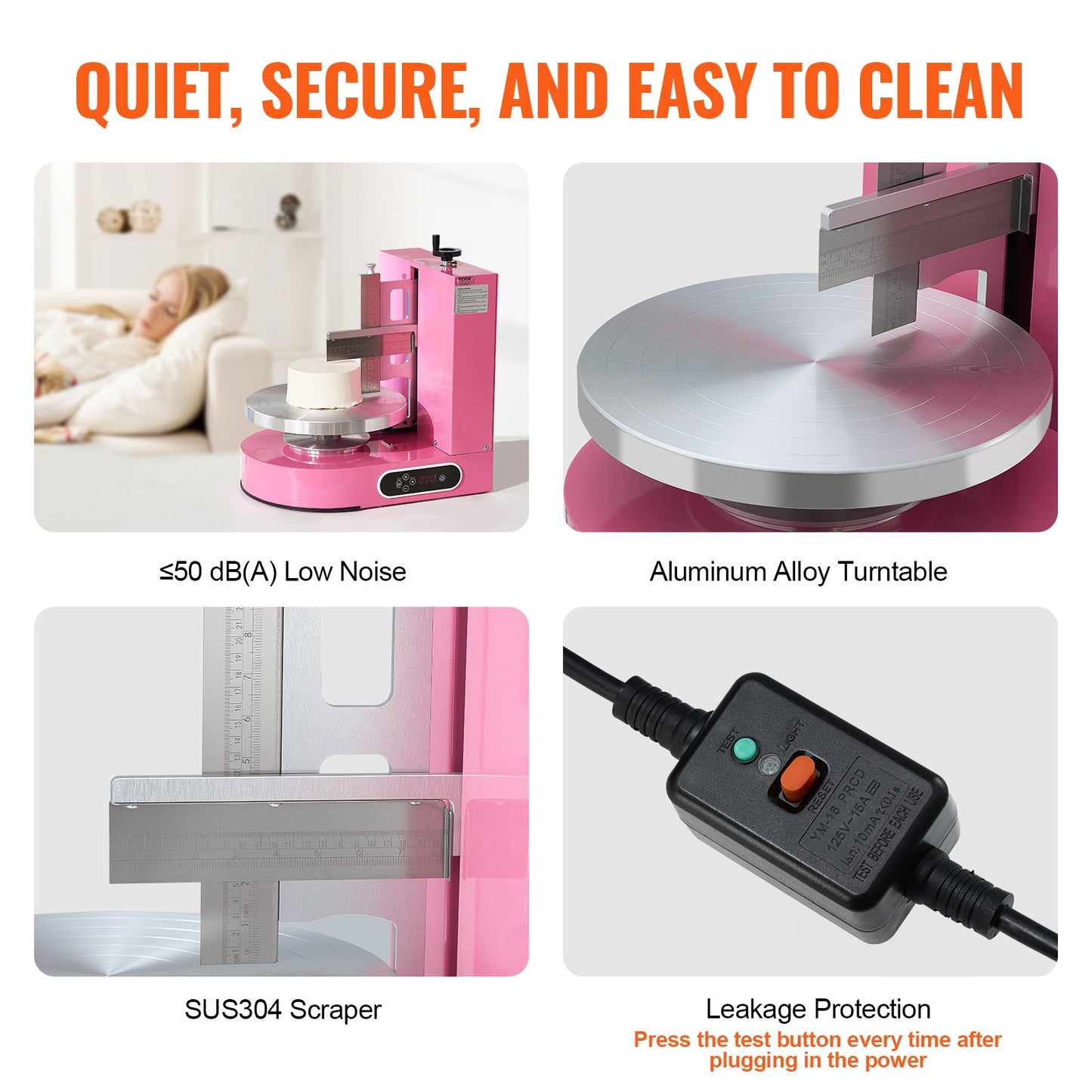 Cake Decorating Machine, Cake Cream Spreading Coating Smearing Machine, Low Noise Cake Frosting Machine, Turntable with Adjustable Scraper, for 4" to 12" Cake, 25-320RPM Rotating Speed, Pink