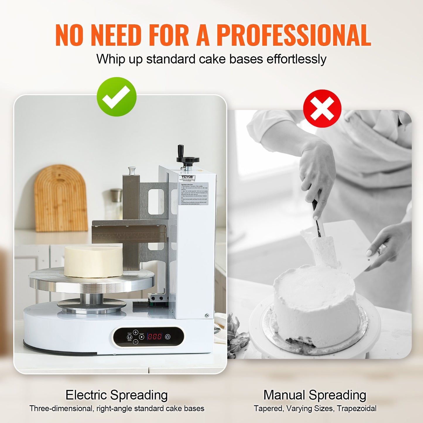Cake Decorating Machine, Cake Cream Spreading Coating Smearing Machine, Low Noise Cake Frosting Machine, Turntable with Adjustable Scraper, for 4" to 12" Cake, 25-320RPM Rotating Speed, White