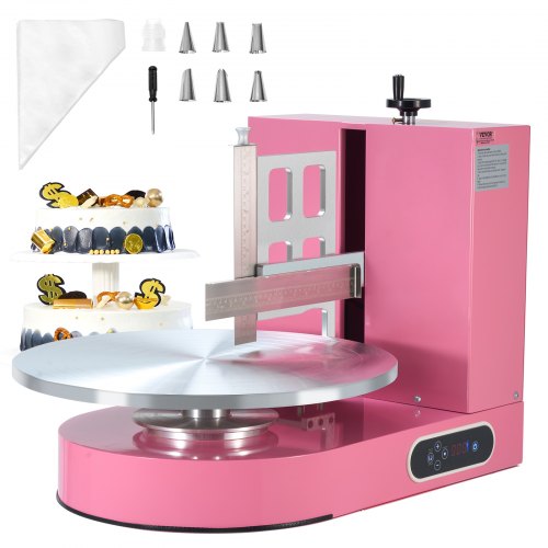Cake Decorating Machine, Cake Cream Spreading Coating Smearing Machine, Low Noise Cake Frosting Machine, Turntable with Adjustable Scraper, for 4" to 16" Cake, 25-320RPM Rotating Speed, Pink