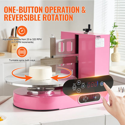 Cake Decorating Machine, Cake Cream Spreading Coating Smearing Machine, Low Noise Cake Frosting Machine, Turntable with Adjustable Scraper, for 4" to 16" Cake, 25-320RPM Rotating Speed, Pink