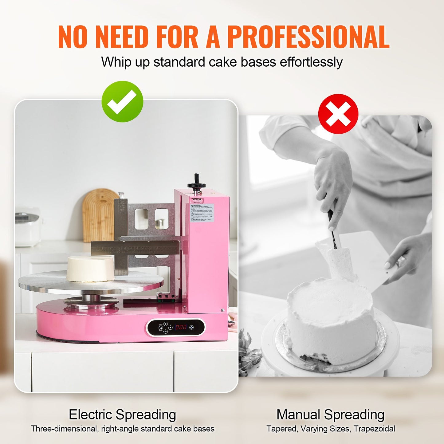 Cake Decorating Machine, Cake Cream Spreading Coating Smearing Machine, Low Noise Cake Frosting Machine, Turntable with Adjustable Scraper, for 4" to 16" Cake, 25-320RPM Rotating Speed, Pink