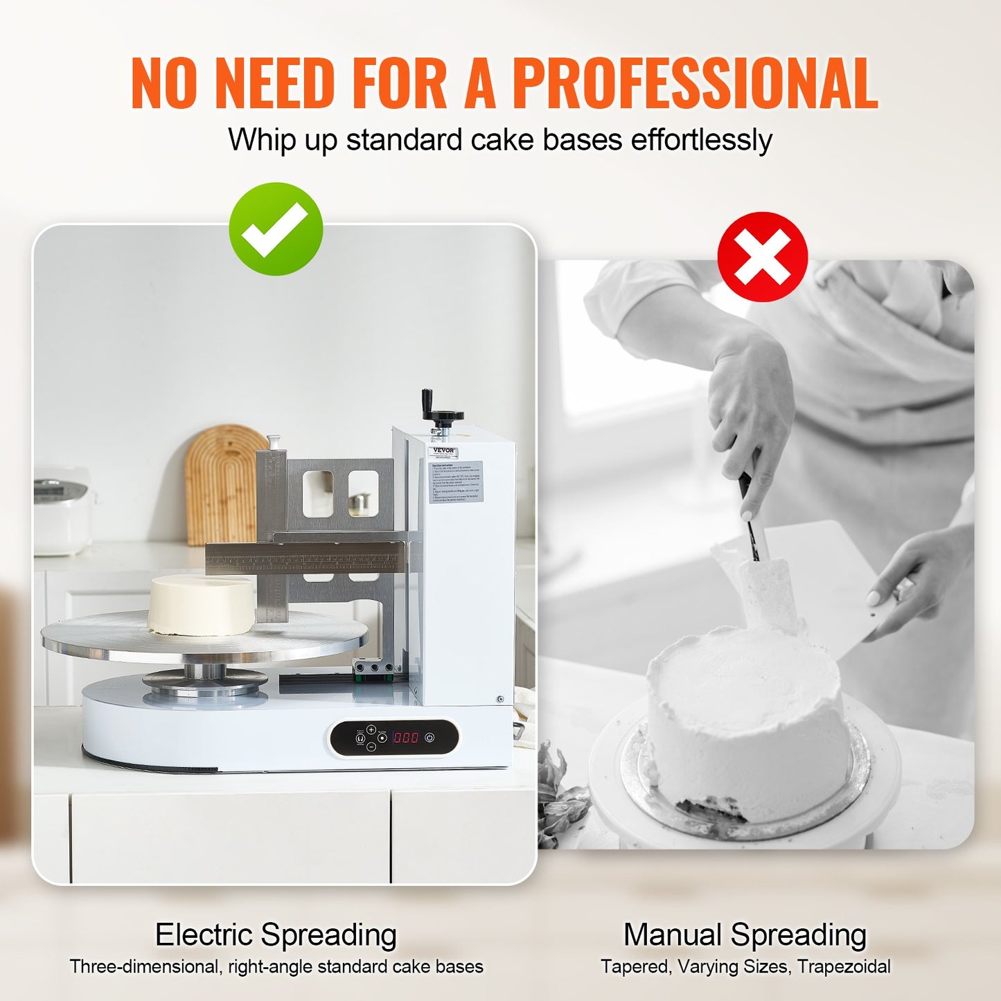 Cake Decorating Machine, Cake Cream Spreading Coating Smearing Machine, Low Noise Cake Frosting Machine, Turntable with Adjustable Scraper, for 4" to 16" Cake, 25-320RPM Rotating Speed, White