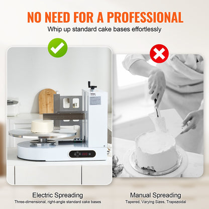 Cake Decorating Machine, Cake Cream Spreading Coating Smearing Machine, Low Noise Cake Frosting Machine, Turntable with Adjustable Scraper, for 4" to 16" Cake, 25-320RPM Rotating Speed, White