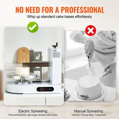 Cake Decorating Machine, Cake Cream Spreading Coating Smearing Machine, Low Noise Cake Frosting Machine, Turntable with Adjustable Scraper, for 6" to 14" Cake, 25-320RPM Rotating Speed, White