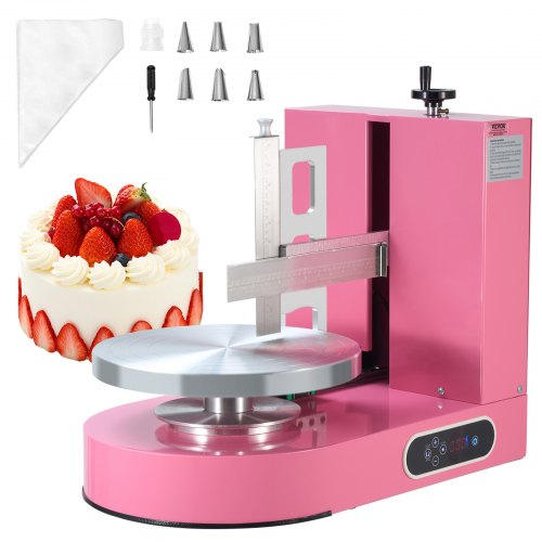 Cake Decorating Machine, Cake Cream Spreading Coating Smearing Machine, Low Noise Cake Frosting Machine, Turntable with Adjustable Scraper, for 6" to 14" Cake, 25-320RPM Rotating Speed, Pink