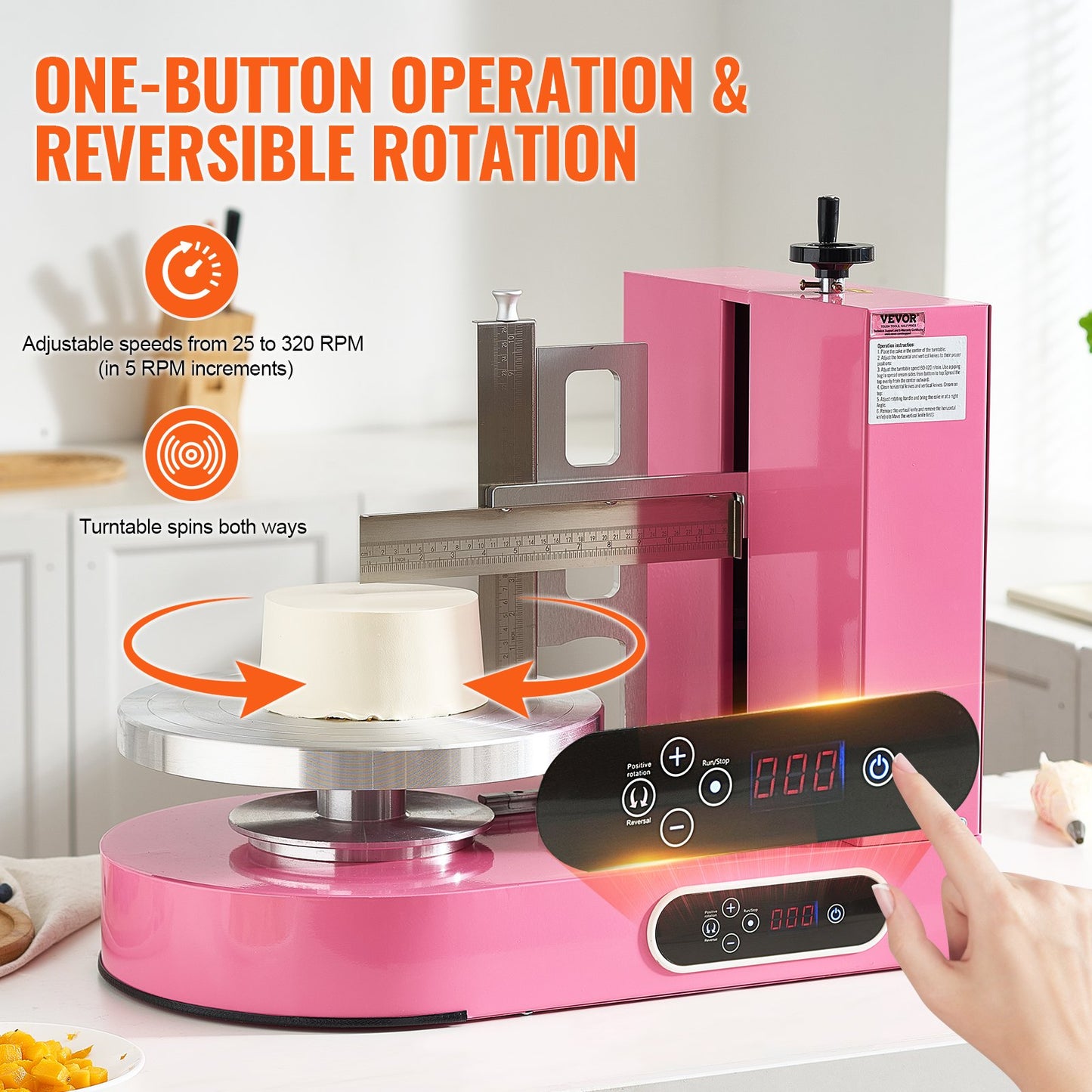 Cake Decorating Machine, Cake Cream Spreading Coating Smearing Machine, Low Noise Cake Frosting Machine, Turntable with Adjustable Scraper, for 6" to 14" Cake, 25-320RPM Rotating Speed, Pink