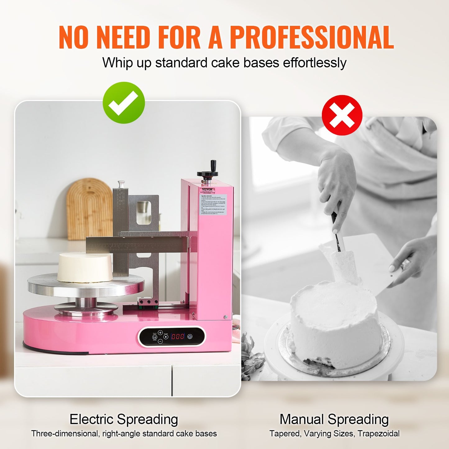 Cake Decorating Machine, Cake Cream Spreading Coating Smearing Machine, Low Noise Cake Frosting Machine, Turntable with Adjustable Scraper, for 6" to 14" Cake, 25-320RPM Rotating Speed, Pink