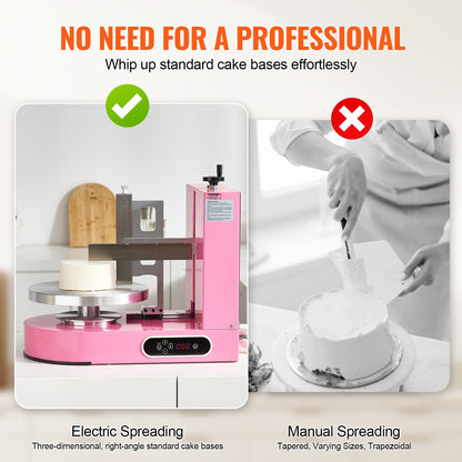 Cake Decorating Machine, Cake Cream Spreading Coating Smearing Machine, Low Noise Cake Frosting Machine, Turntable with Adjustable Scraper, for 6" to 14" Cake, 25-320RPM Rotating Speed, Pink