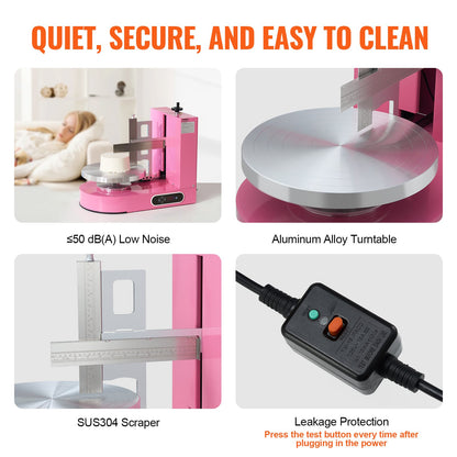 Cake Decorating Machine, Cake Cream Spreading Coating Smearing Machine, Low Noise Cake Frosting Machine, Turntable with Adjustable Scraper, for 6" to 14" Cake, 25-320RPM Rotating Speed, Pink