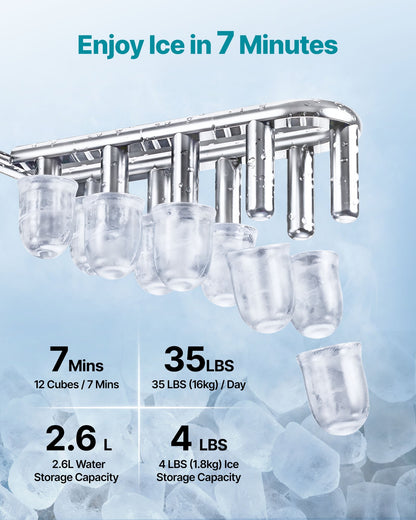 Water Dispenser with Ice Maker, 3-in-1 Countertop Water Dispenser, 35 LBS/24H, 12 Cubes/7 Min Fast Ice Making with 4 LBS Storage, Bullet/Crushed Ices & Cold-Water, for Home, Kitchen, Party