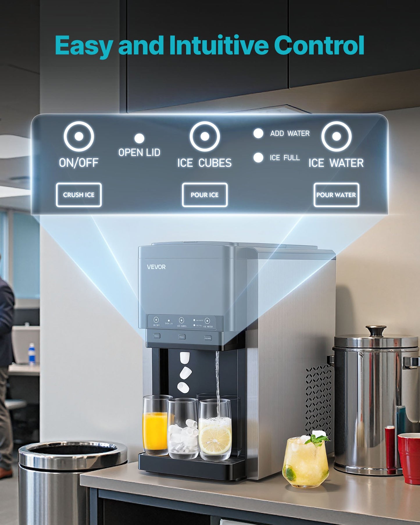 Water Dispenser with Ice Maker, 3-in-1 Countertop Water Dispenser, 35 LBS/24H, 12 Cubes/7 Min Fast Ice Making with 4 LBS Storage, Bullet/Crushed Ices & Cold-Water, for Home, Kitchen, Party