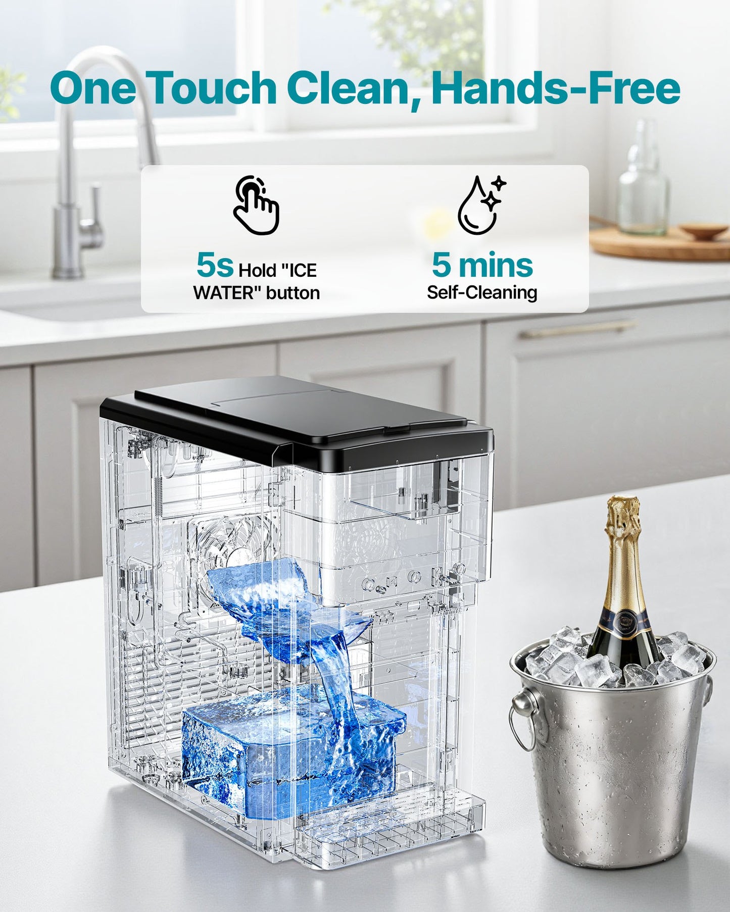 Water Dispenser with Ice Maker, 3-in-1 Countertop Water Dispenser, 35 LBS/24H, 12 Cubes/7 Min Fast Ice Making with 4 LBS Storage, Bullet/Crushed Ices & Cold-Water, for Home, Kitchen, Party