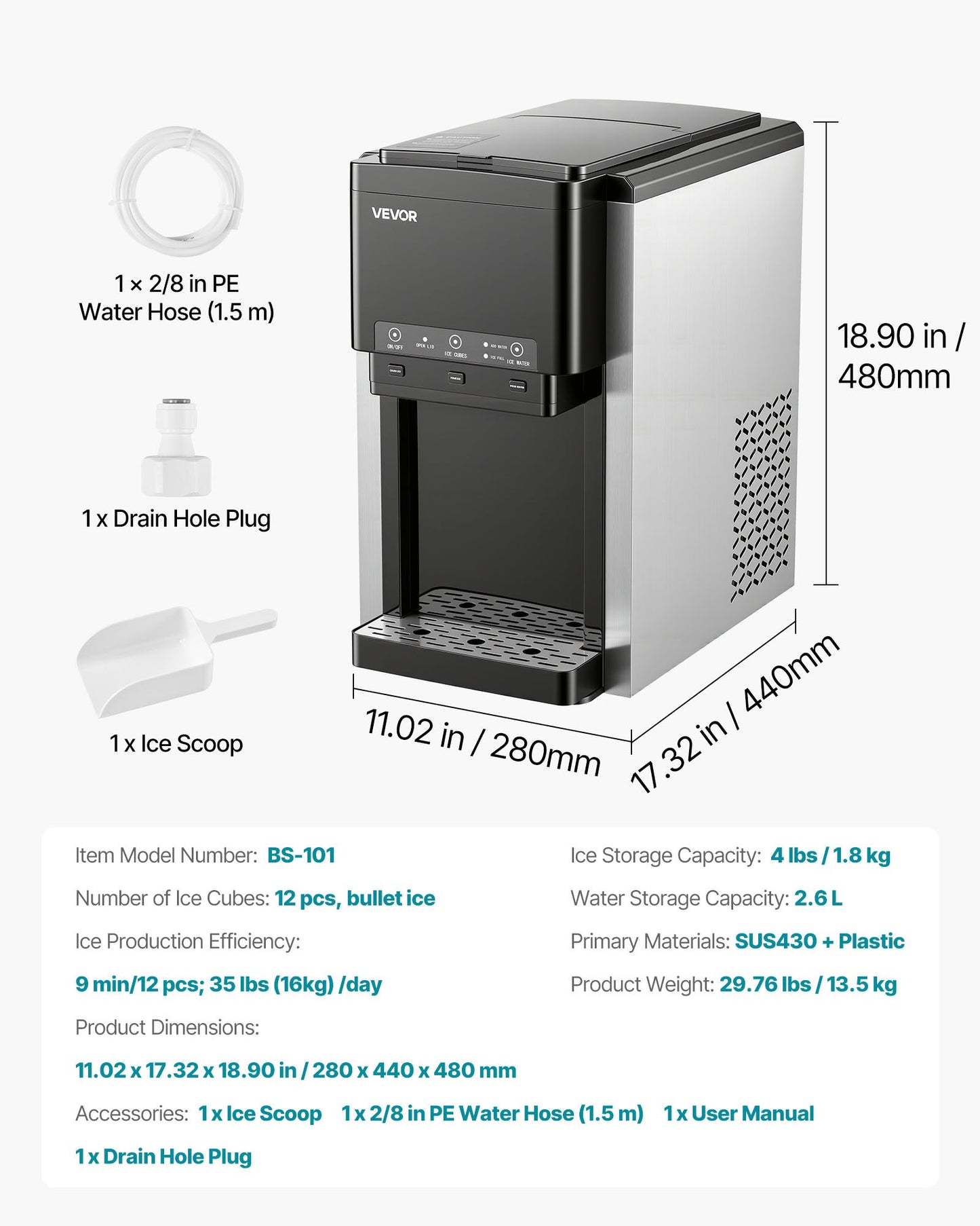 Water Dispenser with Ice Maker, 3-in-1 Countertop Water Dispenser, 35 LBS/24H, 12 Cubes/7 Min Fast Ice Making with 4 LBS Storage, Bullet/Crushed Ices & Cold-Water, for Home, Kitchen, Party