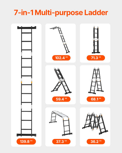 Multi-Purpose Folding Ladder 7-in-1 3 Steps 12 Feet with Scaffolding Plank