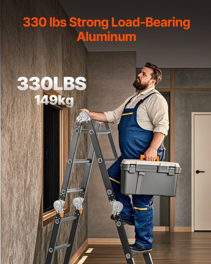 Multi-Purpose Folding Ladder 7-in-1 3 Steps 12 Feet with Scaffolding Plank