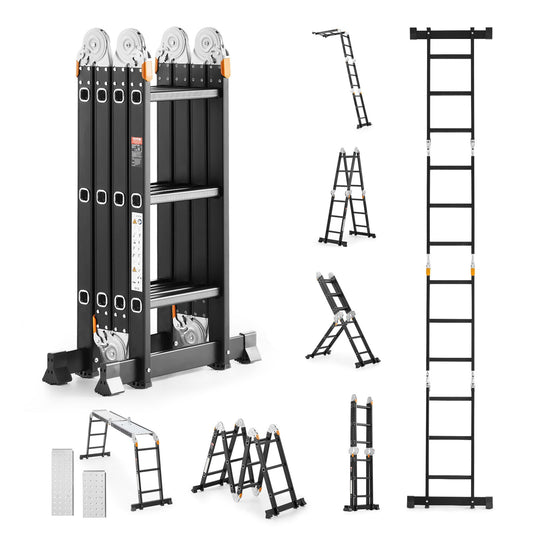 Multi-Purpose Folding Ladder 7-in-1 3 Steps 12 Feet with Scaffolding Plank