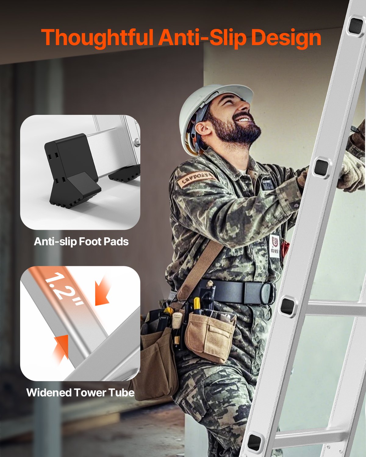 Multi-Purpose Folding Ladder 7-in-1 4 Steps 15.5 Feet Reach Height for Work