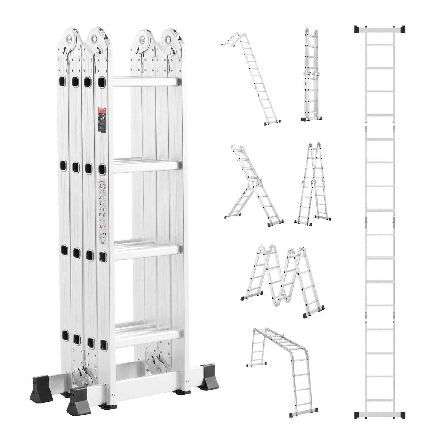 Multi-Purpose Folding Ladder 7-in-1 4 Steps 15.5 Feet Reach Height for Work