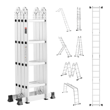 Multi-Purpose Folding Ladder 7-in-1 4 Steps 15.5 Feet Reach Height for Work