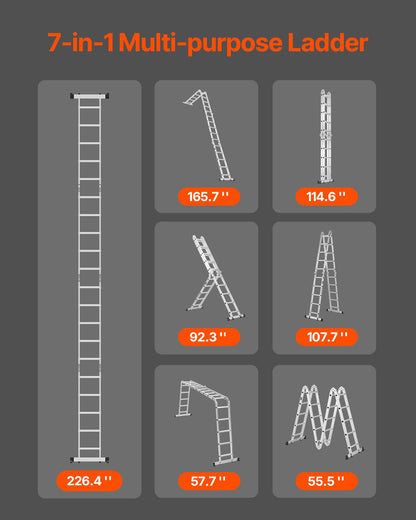 Multi-Purpose Folding Ladder 7-in-1 5 Steps 19 ft. Reach Height Metal