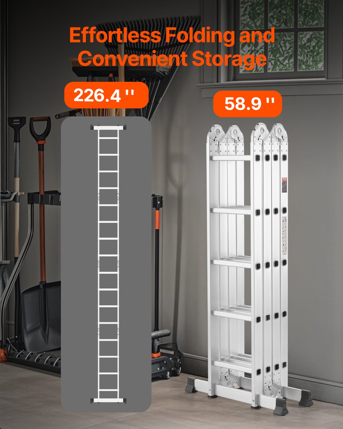 Multi-Purpose Folding Ladder 7-in-1 5 Steps 19 ft. Reach Height Metal