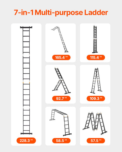 Multi-Purpose Folding Ladder 7-in-1 5 Steps 19 Feet Reach Height for Work