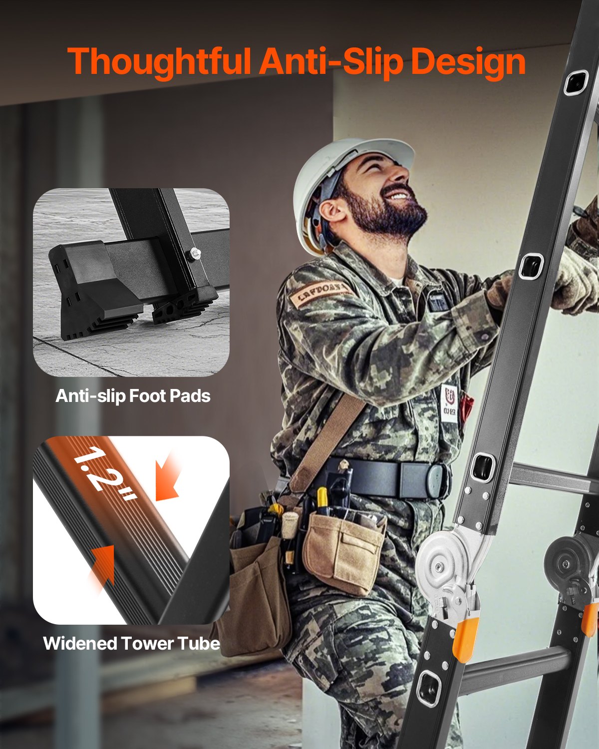 Multi-Purpose Folding Ladder 7-in-1 5 Steps 19 Feet Reach Height for Work