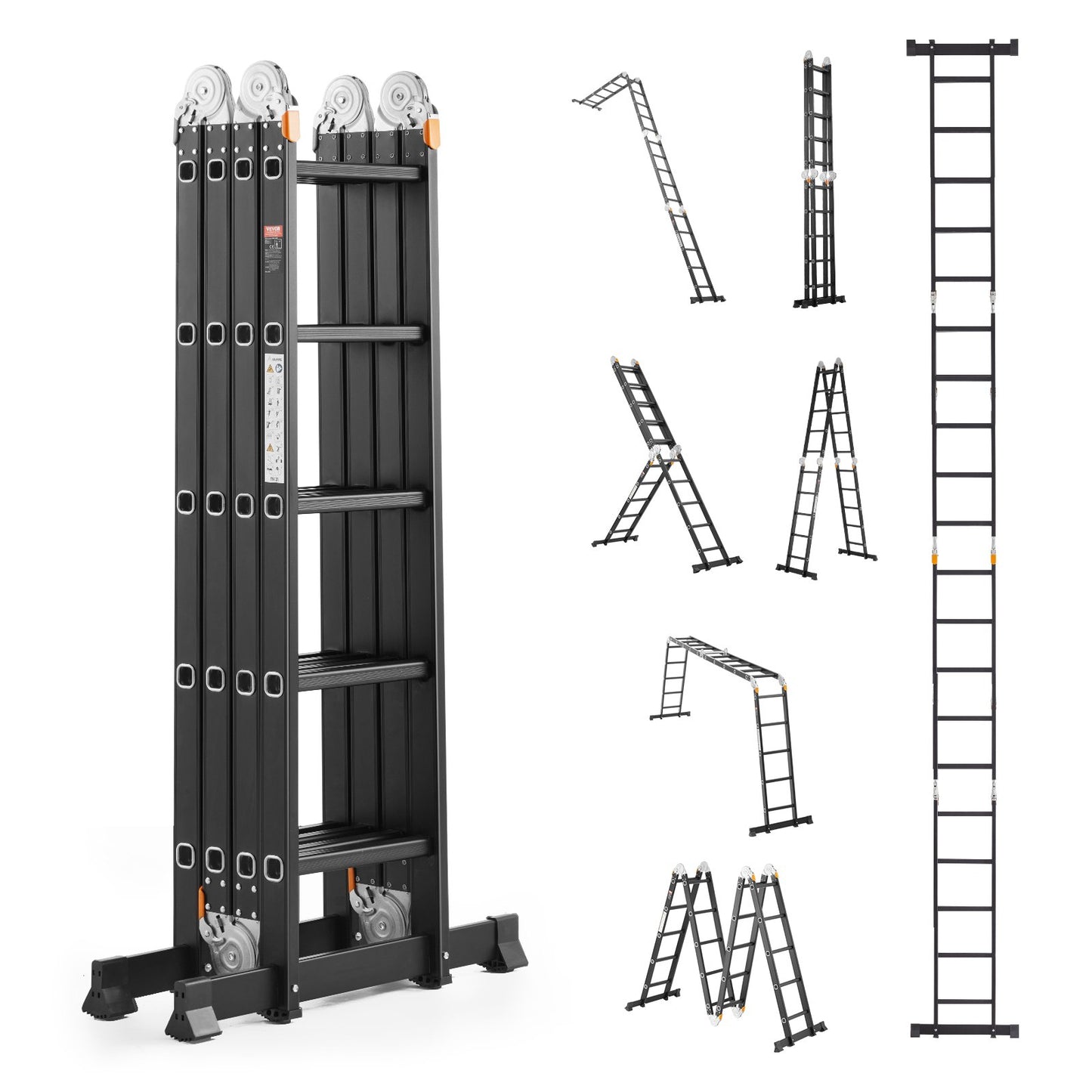 Multi-Purpose Folding Ladder 7-in-1 5 Steps 19 Feet Reach Height for Work
