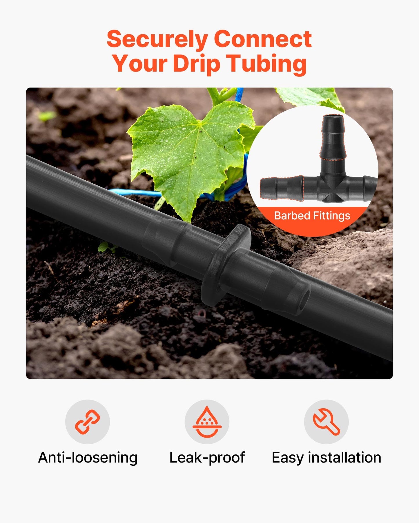 Drip Irrigation Fittings Kit for 1/4" Tubing, 300 Pcs Drip Irrigation System Parts, Tees, Straight Barb, 4 Way Coupling, Elbows, End Plug, Single Barbs, Barbed Connectors for Yard Garden Lawn