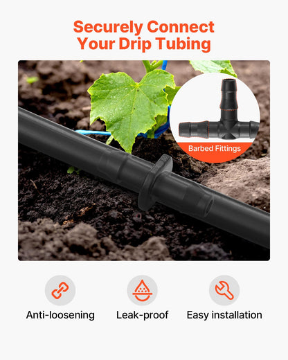Drip Irrigation Fittings Kit for 1/4" Tubing, 300 Pcs Drip Irrigation System Parts, Tees, Straight Barb, 4 Way Coupling, Elbows, End Plug, Single Barbs, Barbed Connectors for Yard Garden Lawn