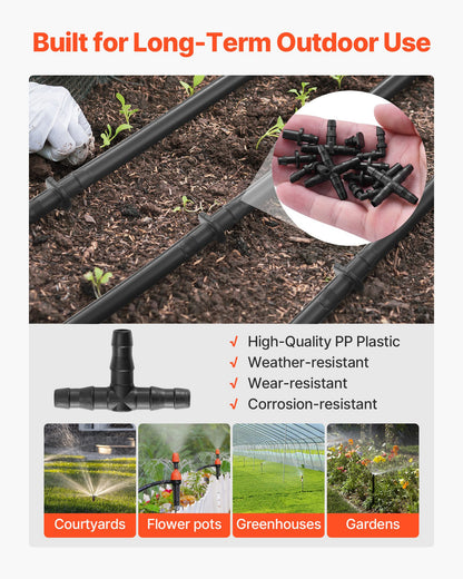 Drip Irrigation Fittings Kit for 1/4" Tubing, 300 Pcs Drip Irrigation System Parts, Tees, Straight Barb, 4 Way Coupling, Elbows, End Plug, Single Barbs, Barbed Connectors for Yard Garden Lawn