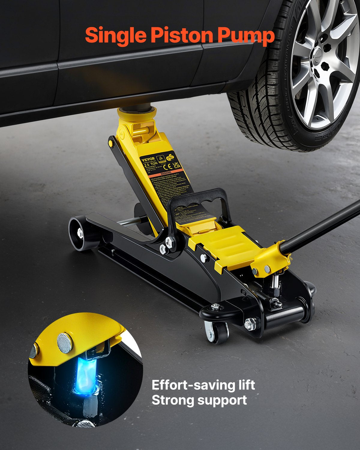 Floor Jack, 2.5 Ton Low Profile Floor Jack, Heavy-duty Steel Racing Floor Jack With Single Piston Lift Pump, Floor Jack Lifting Range 3.35"-14.96"
