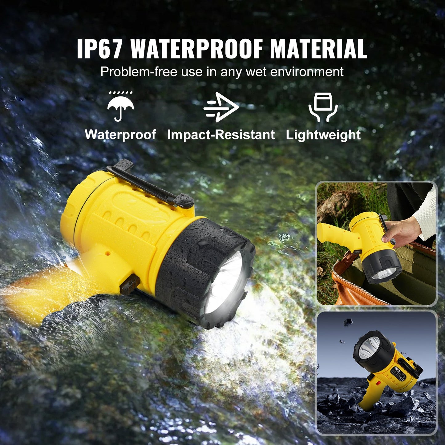 Rechargeable Spotlight Flashlight, 1000,000 Lumens, IP67 Waterproof Handheld LED Spot Light, Super Bright Portable Searchlight with 4 Modes Detachable Lens USB Port, for Hunting Boating Camping