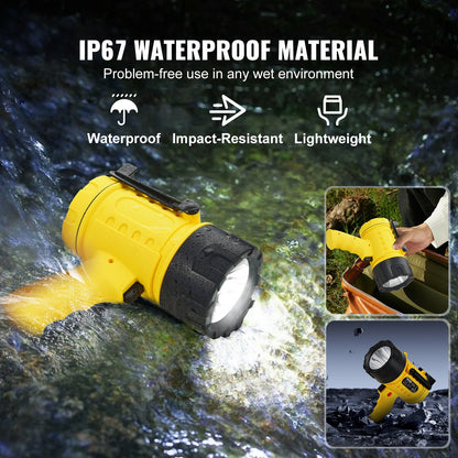 Rechargeable Spotlight Flashlight, 1000,000 Lumens, IP67 Waterproof Handheld LED Spot Light, Super Bright Portable Searchlight with 4 Modes Detachable Lens USB Port, for Hunting Boating Camping