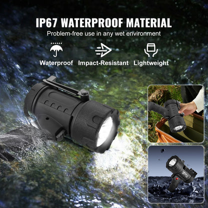 Rechargeable Spotlight Flashlight, 200,000 Lumens, IP67 Waterproof Handheld LED Spot Light, Super Bright Portable Searchlight with 4 Modes Detachable Lens USB Port, for Hunting Boating Camping