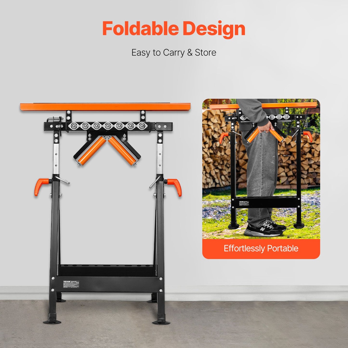 4-in-1-Rollenständer für die Holzbearbeitung, maximale Belastung: 200 kg, einstellbare Höhe: 83,8–127 cm