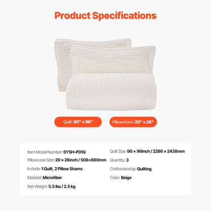 Queen Quilt Set, 3-Piece Lightweight Comforter, Microfiber Queen Size Bedding Set, Beige Bedspreads with 1 Quilt and 2 Pillow Shams, Lightweight Bedspread Coverlet Bedding Set, for All Season