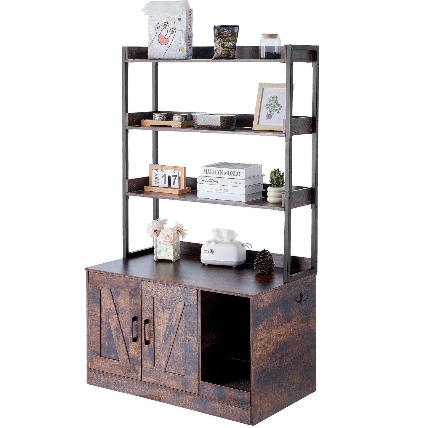 Katzentoilettenschrank, Katzentoilettenmöbel aus Holz versteckt mit 3 Regalen