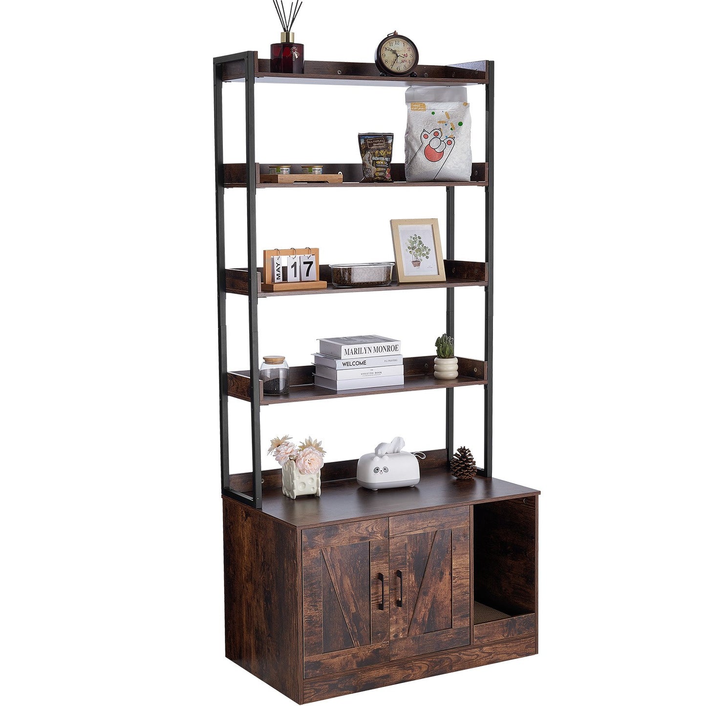 Katzentoilettenschrank, Katzentoilettenmöbel aus Holz versteckt mit 4 Regalen