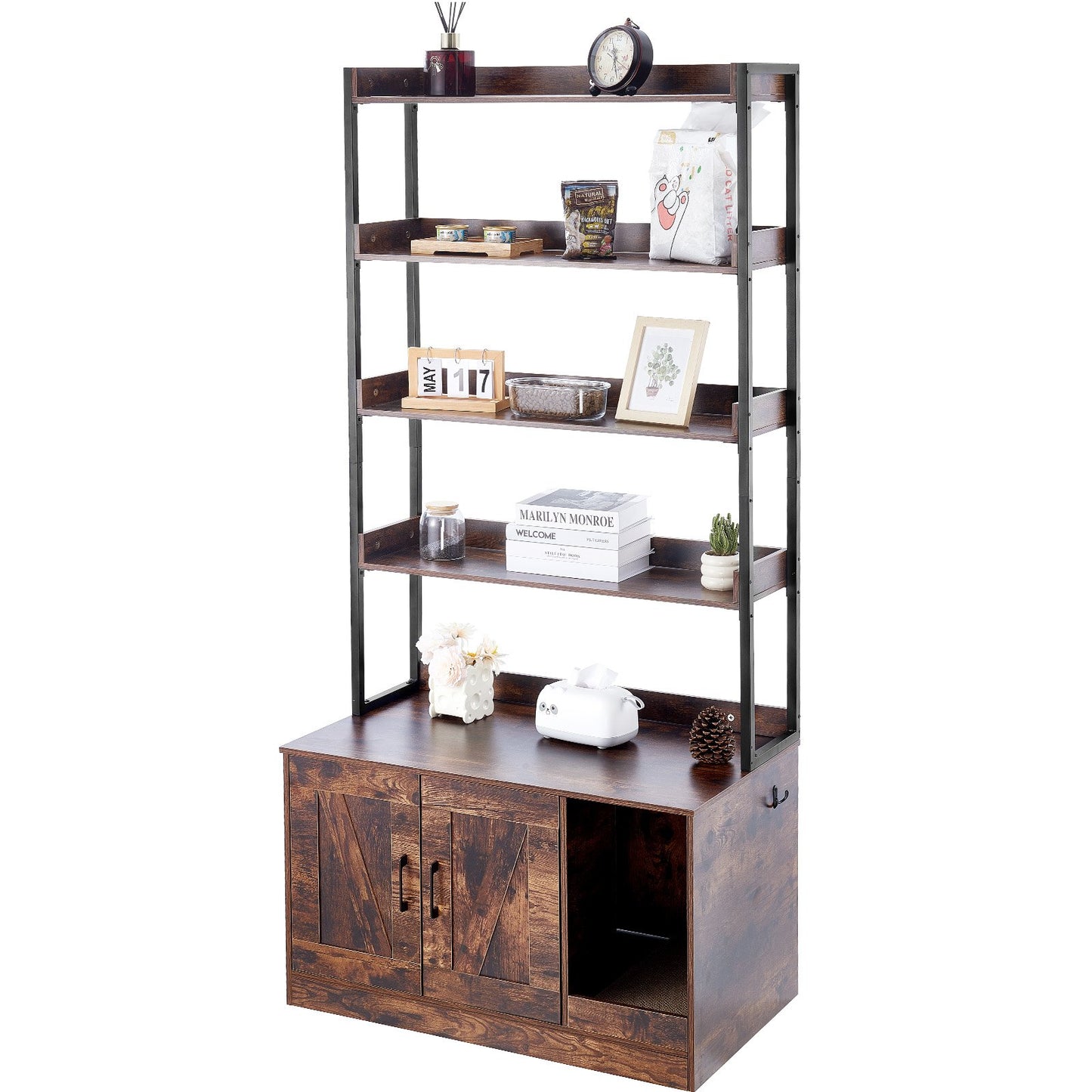 Katzentoilettenschrank, Katzentoilettenmöbel aus Holz versteckt mit 4 Regalen