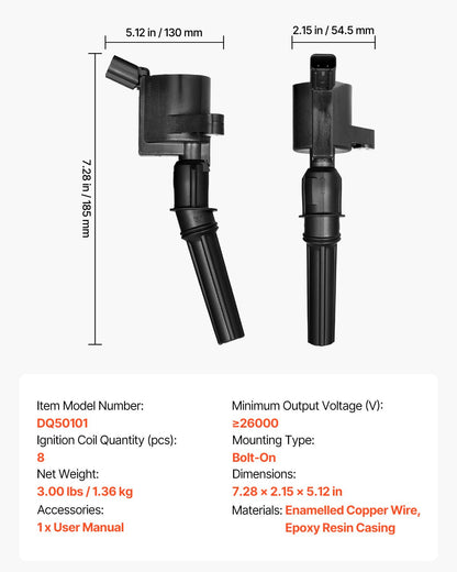 Ignition Coil Pack, Set of 8, Compatible with Ford E150 E250 E350 E450 Econoline Super Duty Excursion Expedition F150 F250 F350 VPG MV-1 Lincoln Navigator, for Engines 4.6L 5.4L V8 6.8L V10