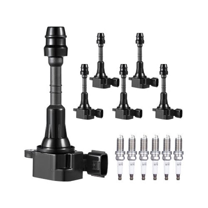 Ignition Coil Pack and Spark Plugs, Set of 6, Compatible with Nissan Maxima Murano Altima Pathfinder Quest Xterra Pathfinder Frontier Infiniti I35 QX4 3.5L 4.0L V6, Replacement for UF349 C1406