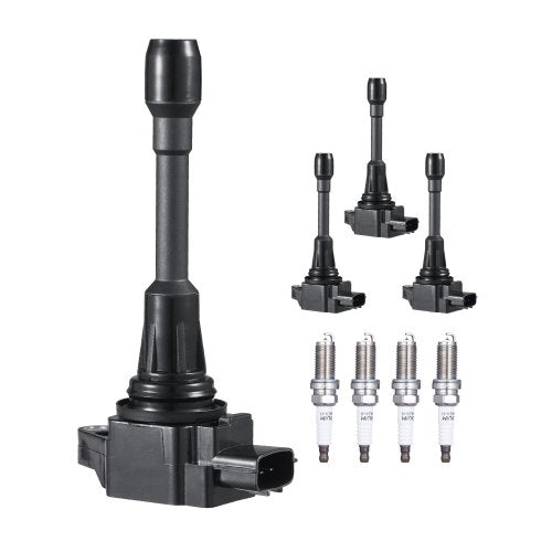 Ignition Coil Pack and Spark Plugs, Set of 4, Compatible with Nissan Altima Versa Sentra Cube Rogue NV200 2.5L 2.0L 1.8L 1.6L L4, Replacement for 22448ED000 22448JA00A 22448JA00C 22448-JA00A